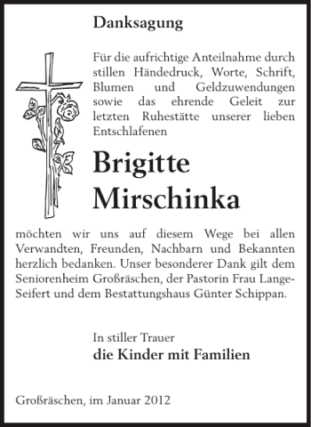Traueranzeige von Brigitte Mirschinka von WochenKurier