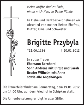 Traueranzeige von Brigitte Przybyla von WochenKurier