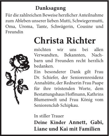 Traueranzeige von Christa Richter von WochenKurier