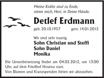 Traueranzeige von Detlef Erdmann von WochenKurier