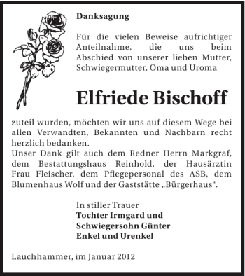 Traueranzeige von Elfriede Bischoff von WochenKurier