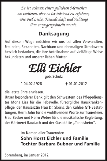 Traueranzeige von Elli Eichler von WochenKurier