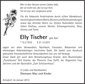Traueranzeige von Elly Tischer von WochenKurier