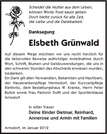 Traueranzeige von Elsbeth Grünwald von WochenKurier