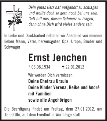 Traueranzeige von Ernst Jenchen von WochenKurier