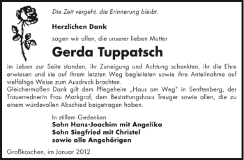 Traueranzeige von Gerda Tuppatsch von WochenKurier