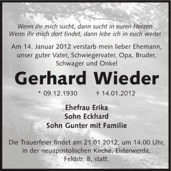 Traueranzeige von Gerhard  von WochenKurier
