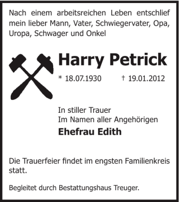 Traueranzeige von Harry Petrick von WochenKurier