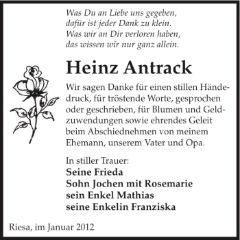 Traueranzeige von Heinz Antrack von WochenKurier