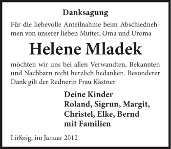 Traueranzeige von Helene Mladek von WochenKurier