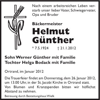 Traueranzeige von Helmut Günther von WochenKurier