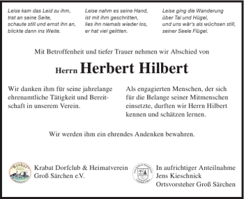 Traueranzeige von Herbert Hilbert von WochenKurier