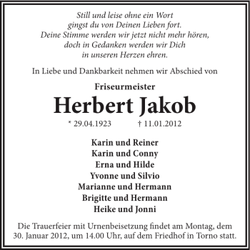 Traueranzeige von Herbert Jakob von WochenKurier