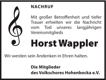 Traueranzeige von Horst Wappler von WochenKurier