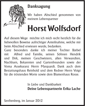 Traueranzeige von Horst Wolfsdorf von WochenKurier