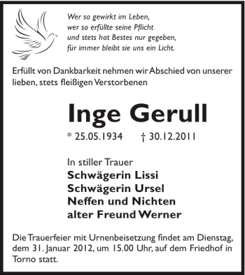 Traueranzeige von Inge Gerull von WochenKurier