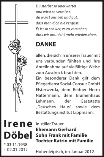 Traueranzeige von IreneDöbel  von WochenKurier