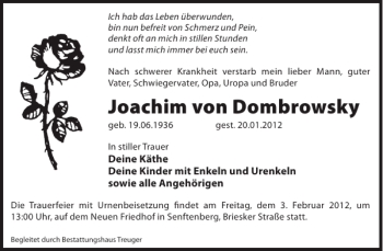 Traueranzeige von Joachim von Dombrowsky von WochenKurier