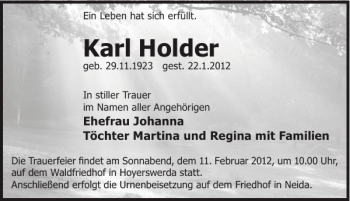 Traueranzeige von Karl Holder von WochenKurier