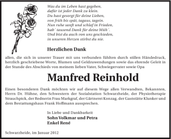 Traueranzeige von Manfred Reinhold von WochenKurier