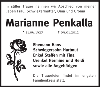 Traueranzeige von Marianne Penkalla von WochenKurier