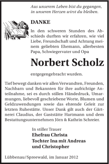 Traueranzeige von Norbert Scholz von WochenKurier