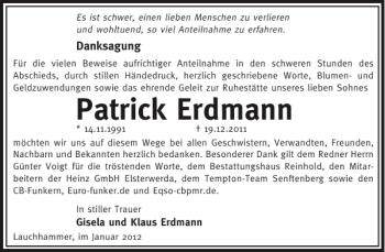 Traueranzeige von Patrick Erdmann von WochenKurier