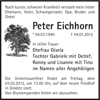 Traueranzeige von Peter Eichhorn von WochenKurier