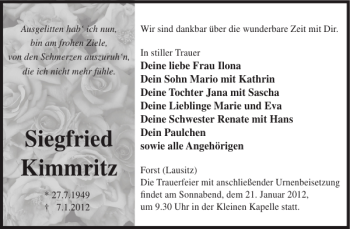 Traueranzeige von Siegfried Kimmritz von WochenKurier