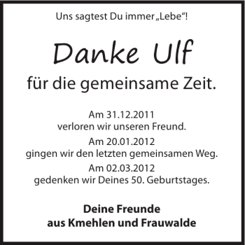 Traueranzeige von Ulf  von WochenKurier
