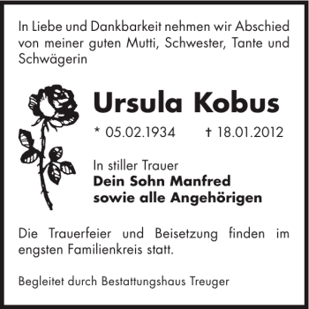 Traueranzeige von Ursula Kobus von WochenKurier