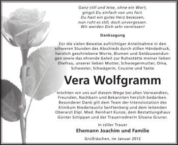Traueranzeige von Vera Wolfgramm von WochenKurier