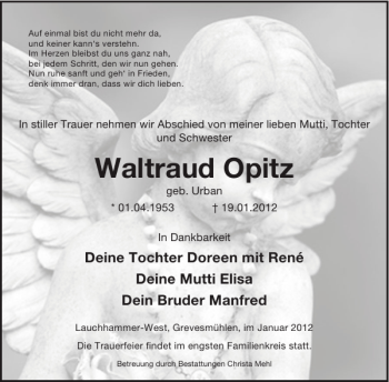 Traueranzeige von Waltraud Opitz von WochenKurier
