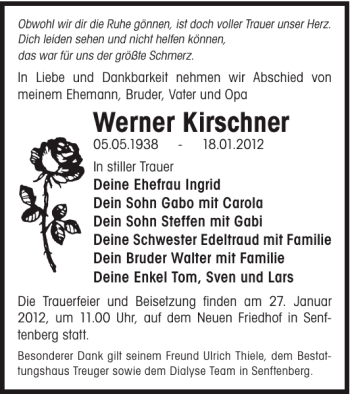 Traueranzeige von Werner Kirschner von WochenKurier