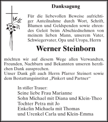 Traueranzeige von Werner Steinborn von WochenKurier