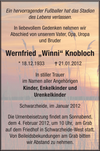 Traueranzeige von Wernfried Winni Knobloch von WochenKurier