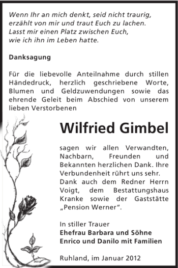 Traueranzeige von Wilfried Gimbel von WochenKurier