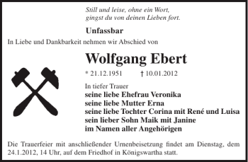 Traueranzeige von Wolfgang Ebert von WochenKurier