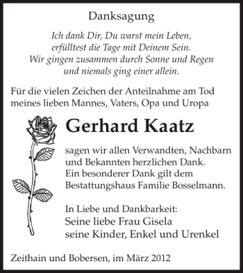 Traueranzeige von Gerhard Kaatz von WochenKurier