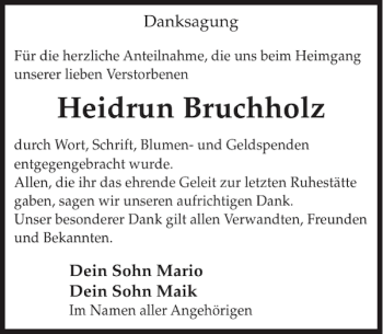 Traueranzeige von Heidrun Bruchholz von WochenKurier