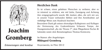 Traueranzeige von Joachim Gromberg von WochenKurier