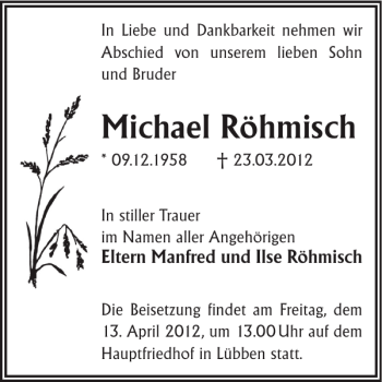 Traueranzeige von Michael Röhmisch von WochenKurier
