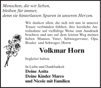 Traueranzeige von Volkmar Horn von WochenKurier