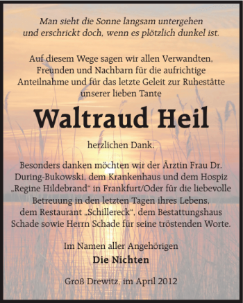 Traueranzeige von Waltraud Heil von WochenKurier