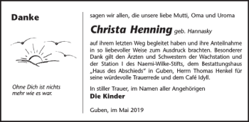Traueranzeige von Christa Henning von WochenKurier