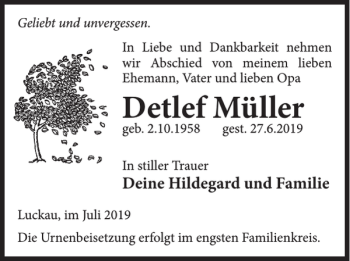 Traueranzeige von Detlef Müller von WochenKurier
