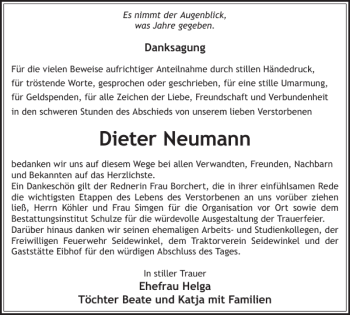 Traueranzeige von Dieter Neumann von WochenKurier