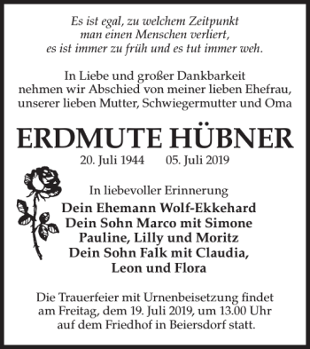 Traueranzeige von ERDMUTE HÜBNER von WochenKurier