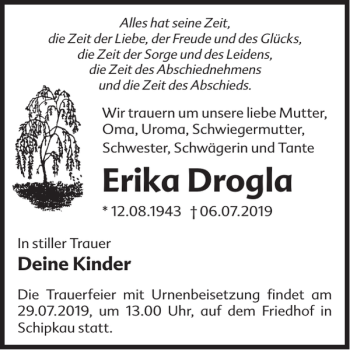 Traueranzeige von Erika Drogla von WochenKurier