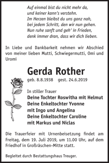 Traueranzeige von Gerda Rother von WochenKurier